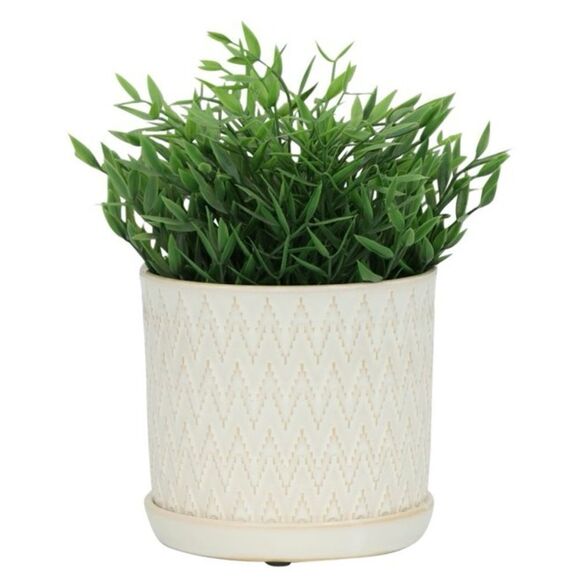 Sagebrook Ivory & Beige Chevron Designed Ceramic Planter For Home/Office - Picture 4 of 10